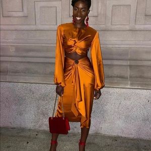 ANDREA IYAMAH Behati Satin Drape Midi Skirt